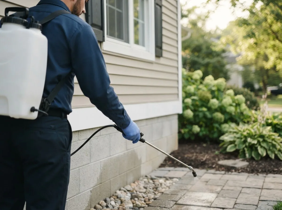 Pest control technician inspecting a home in Cleveland, NM